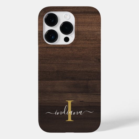 Monogramm Skriptname Initial Rustic Printed Wood Case-Mate iPhone Hülle (Rückseite)