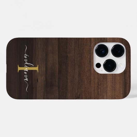 Monogramm Skriptname Initial Rustic Printed Wood Case-Mate iPhone Hülle (Rückseite (Horizontal))
