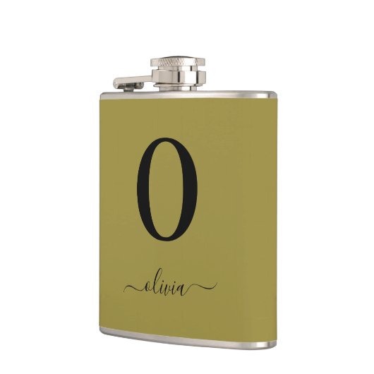 Monogramm Skriptname Personalisiert Gold und Schwa Flachmann (Links)