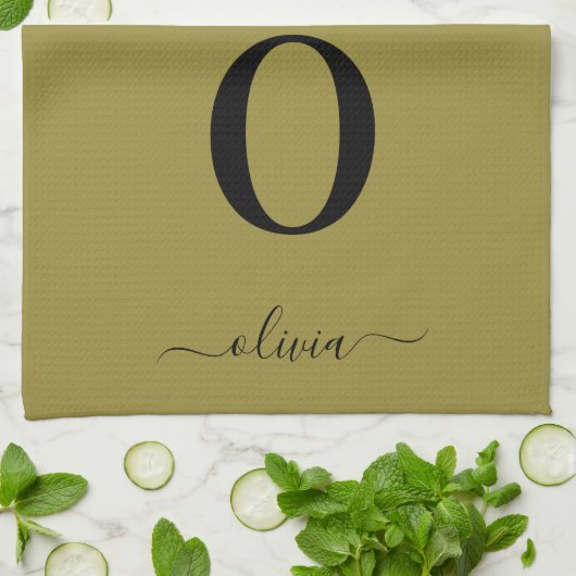 Monogramm Skriptname Personalisiert Gold und Schwa Geschirrtuch (Gefaltet)