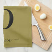 Monogramm Skriptname Personalisiert Gold und Schwa Geschirrtuch (Viertel Falte)