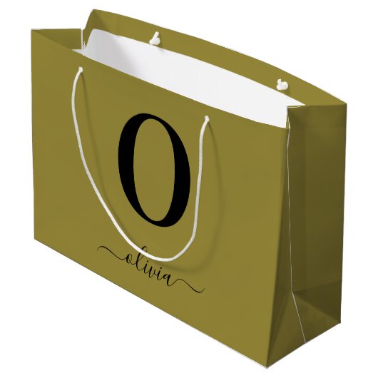 Monogramm Skriptname Personalisiert Gold und Schwa Große Geschenktüte (Rückseite Schrägansicht)