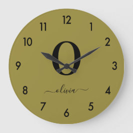 Monogramm Skriptname Personalisiert Gold und Schwa Große Wanduhr