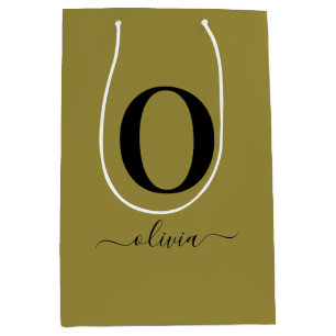 Monogramm Skriptname Personalisiert Gold und Schwa Mittlere Geschenktüte