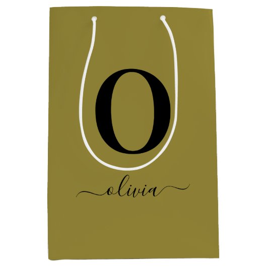 Monogramm Skriptname Personalisiert Gold und Schwa Mittlere Geschenktüte (Vorderseite)