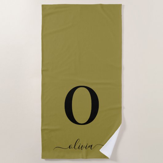 Monogramm Skriptname Personalisiert Gold und Schwa Strandtuch (Vorderseite)