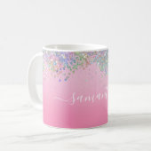 Monogramm Skriptname Rosa Glitzer Girly Glam Bling Kaffeetasse (Vorderseite Links)