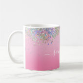 Monogramm Skriptname Rosa Glitzer Girly Glam Bling Kaffeetasse (Links)
