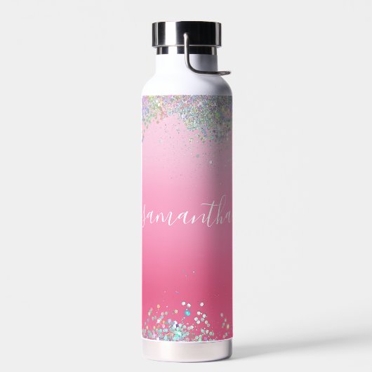 Monogramm Skriptname Rosa Glitzer Girly Glam Bling Trinkflasche (Links)