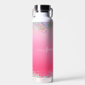 Monogramm Skriptname Rosa Glitzer Girly Glam Bling Trinkflasche (Vorne)