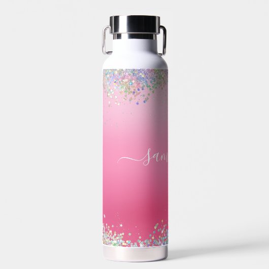 Monogramm Skriptname Rosa Glitzer Girly Glam Bling Trinkflasche (Vorne)