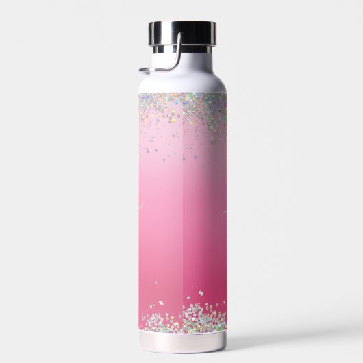 Monogramm Skriptname Rosa Glitzer Girly Glam Bling Trinkflasche (Rechts)