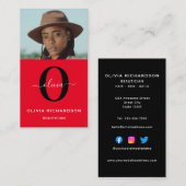 Monogramm Skriptname Schwarz-weißer Auftrag Vertik Visitenkarte (Vorne/Hinten)