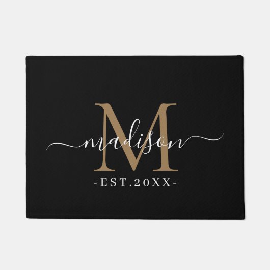 Monogramm Skriptnamen Chic Gold Hochzeitdatum Schw Fußmatte (Vorderseite)