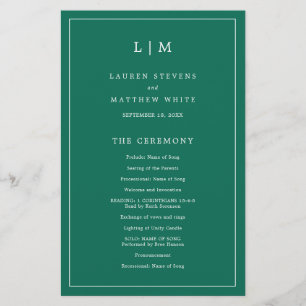 Monogramm Smaragdgrün Budget-Hochzeitsprogramm Flyer