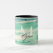 Monogramm Smaragdgrün und weiß Tasse (Zentrum)