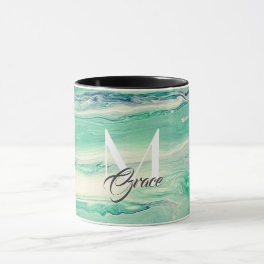 Monogramm Smaragdgrün und weiß Tasse (Zentrum)