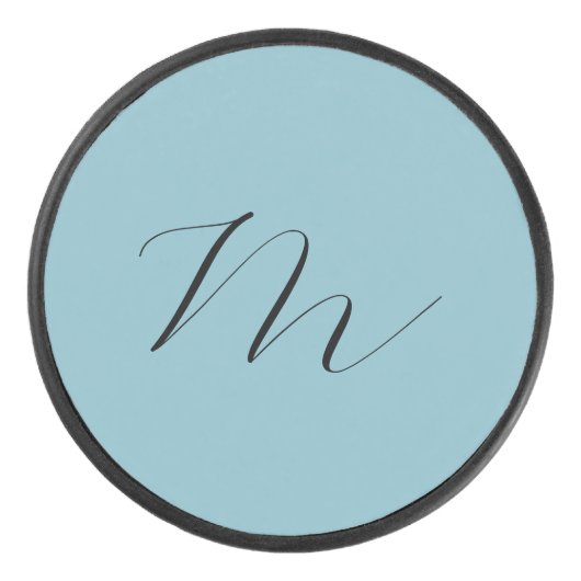 Monogramm Solid Blue Pastel Minimalistisch Berufli Eishockey Puck (Vorderseite)