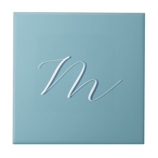 Monogramm Solid Blue Pastel Minimalistisch Berufli Fliese (Vorderseite)