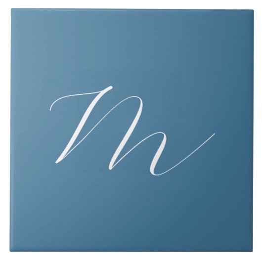 Monogramm Solid Blue Pastel Minimalistisch Berufli Fliese (Vorderseite)