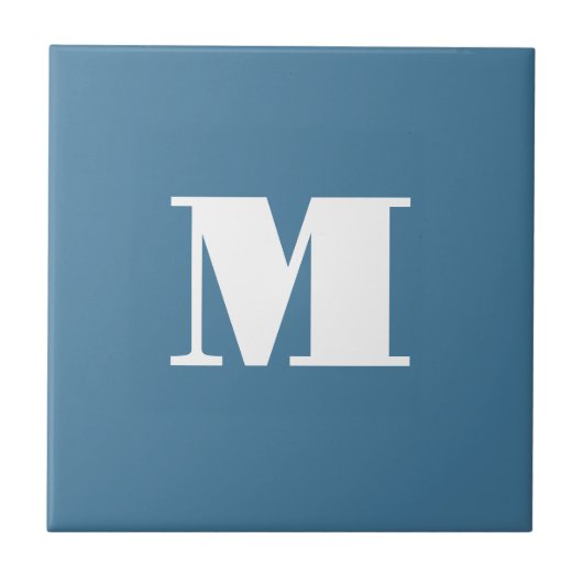 Monogramm Solid Blue Pastel Minimalistisch Berufli Fliese (Vorderseite)