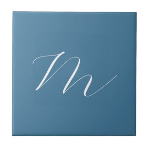 Monogramm Solid Blue Pastel Minimalistisch Berufli Fliese