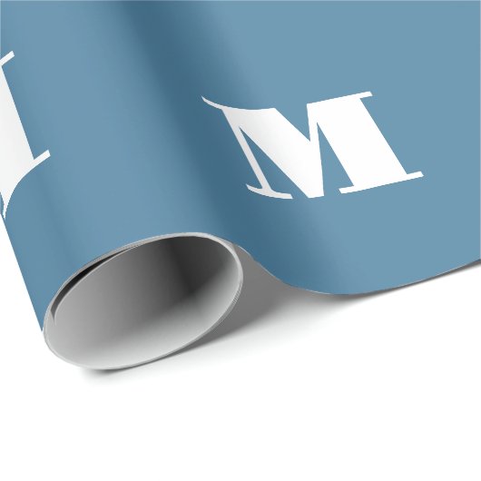 Monogramm Solid Blue Pastel Minimalistisch Berufli Geschenkpapier (Rolleneckpunkt)