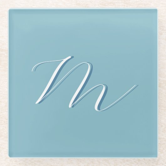 Monogramm Solid Blue Pastel Minimalistisch Berufli Glasuntersetzer (Vorderseite)