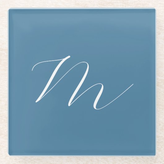 Monogramm Solid Blue Pastel Minimalistisch Berufli Glasuntersetzer (Vorderseite)