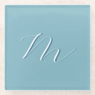 Monogramm Solid Blue Pastel Minimalistisch Berufli Glasuntersetzer