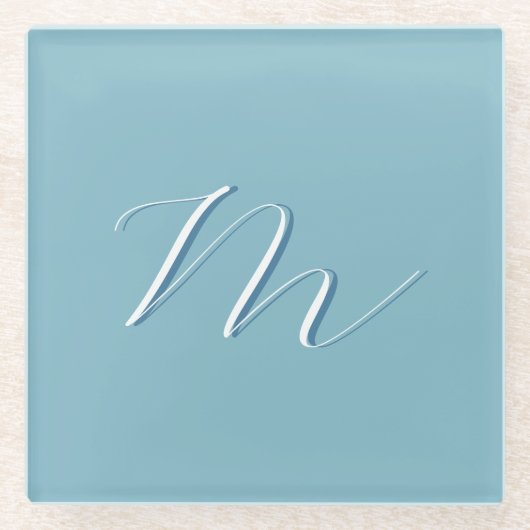Monogramm Solid Blue Pastel Minimalistisch Berufli Glasuntersetzer (Vorderseite)