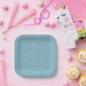 Monogramm Solid Blue Pastel Minimalistisch Berufli Pappteller (Party)