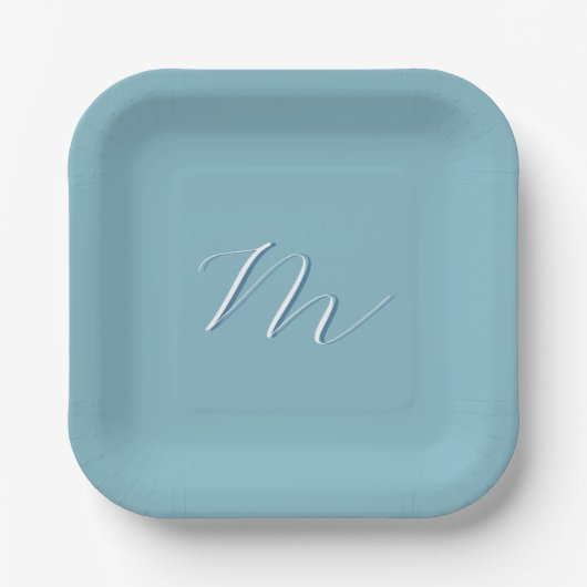 Monogramm Solid Blue Pastel Minimalistisch Berufli Pappteller (Vorderseite)