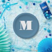 Monogramm Solid Blue Pastel Minimalistisch Berufli Pappteller (Party)