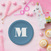 Monogramm Solid Blue Pastel Minimalistisch Berufli Pappteller (Party)