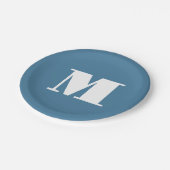 Monogramm Solid Blue Pastel Minimalistisch Berufli Pappteller (Schrägansicht)