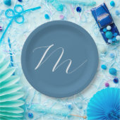 Monogramm Solid Blue Pastel Minimalistisch Berufli Pappteller (Party)
