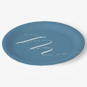 Monogramm Solid Blue Pastel Minimalistisch Berufli Pappteller (Schrägansicht)