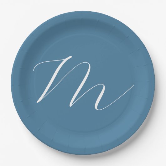 Monogramm Solid Blue Pastel Minimalistisch Berufli Pappteller (Vorderseite)