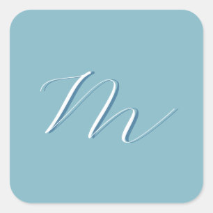 Monogramm Solid Blue Pastel Minimalistisch Berufli Quadratischer Aufkleber