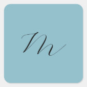 Monogramm Solid Blue Pastel Minimalistisch Berufli Quadratischer Aufkleber (Vorderseite)