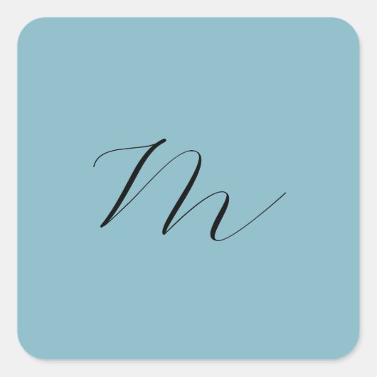Monogramm Solid Blue Pastel Minimalistisch Berufli Quadratischer Aufkleber (Vorderseite)