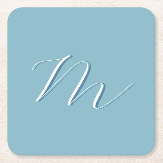 Monogramm Solid Blue Pastel Minimalistisch Berufli Rechteckiger Pappuntersetzer (Vorderseite)