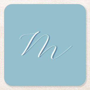 Monogramm Solid Blue Pastel Minimalistisch Berufli Rechteckiger Pappuntersetzer