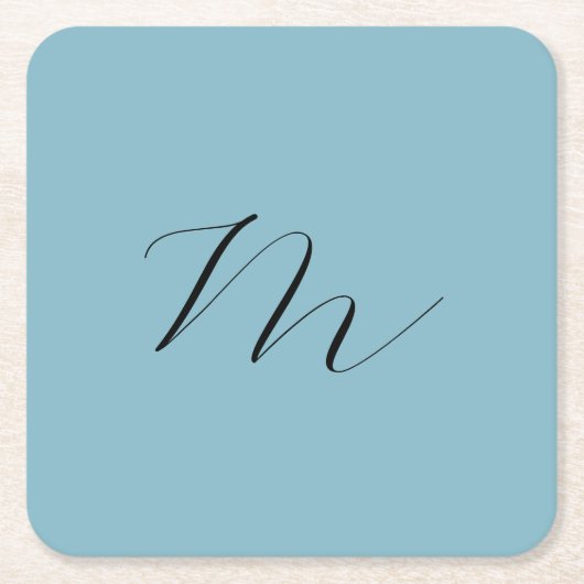 Monogramm Solid Blue Pastel Minimalistisch Berufli Rechteckiger Pappuntersetzer (Vorderseite)