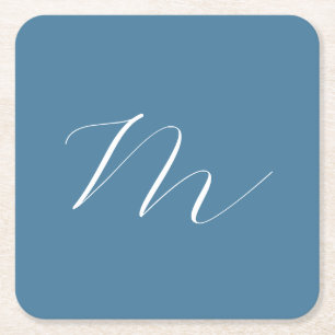 Monogramm Solid Blue Pastel Minimalistisch Berufli Rechteckiger Pappuntersetzer