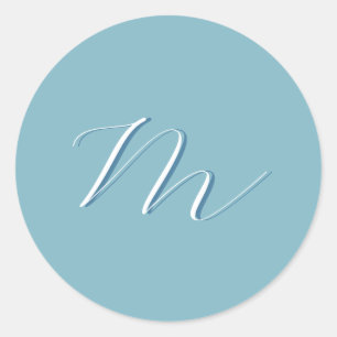 Monogramm Solid Blue Pastel Minimalistisch Berufli Runder Aufkleber