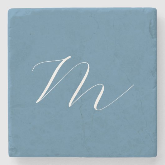 Monogramm Solid Blue Pastel Minimalistisch Berufli Steinuntersetzer (Vorderseite)