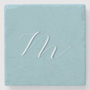 Monogramm Solid Blue Pastel Minimalistisch Berufli Steinuntersetzer
