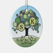 Monogramm-Sommer-Hochzeits-Patchwork-Muster-Baum Keramikornament (Rechts)